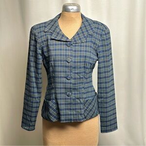 Next Page Plaid Jacket Blazer with Pockets Blue Medium 90s Brit Preppy School